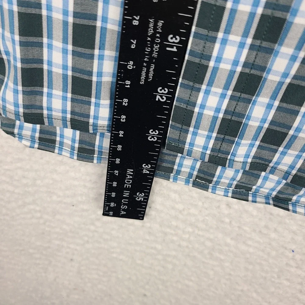 Banana Republic Shirt Mens XL Blue Dark Green Plaid Tailored Fit Dress Button Up